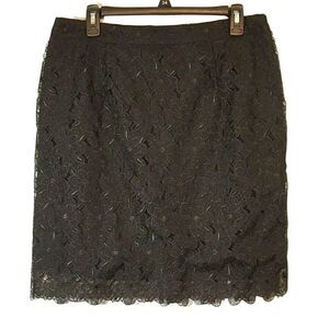 Black Floral Lace Pencil Straight Skirt Sz L Adiva